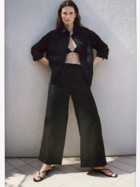 ENZA Costa black cotton blend drawstring waist pants